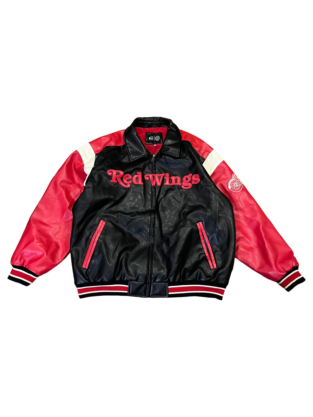 VTG Red Wings Faux Leather Jacket ~ GIII Bomber Style Jacket SZ XXL